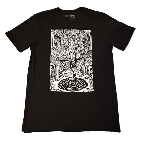 Hot Topic ~ Rick And Morty Black & White Portal T-Shirt  ~ size XL - Picture 1 of 8